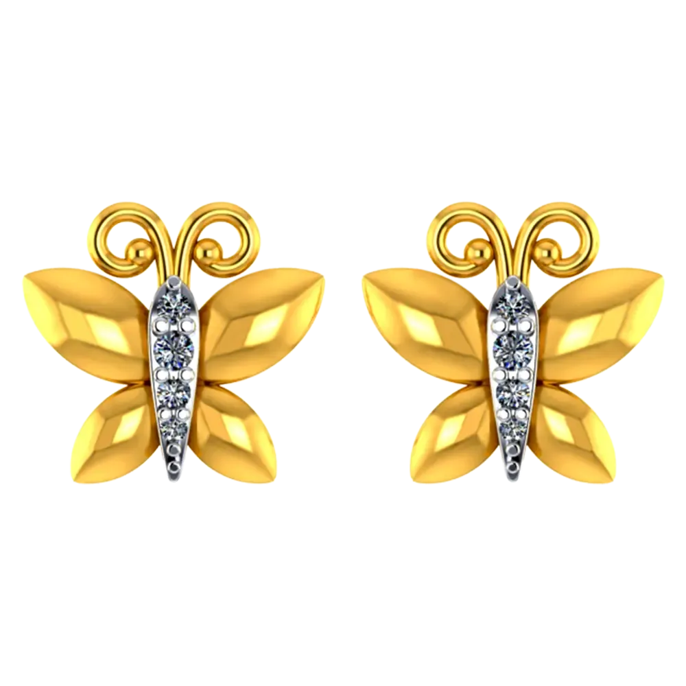22k Butterfly Shaped Gold Earrings With Intricate Stone Detailing