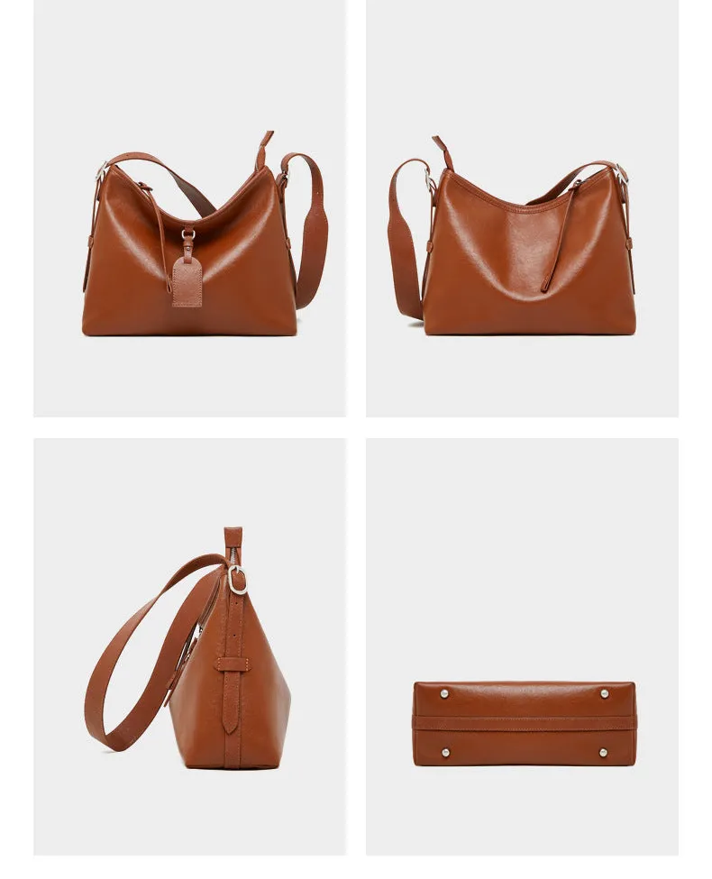 31CM Leather women's  cowhide large capacity shoulder bag 2869 brown