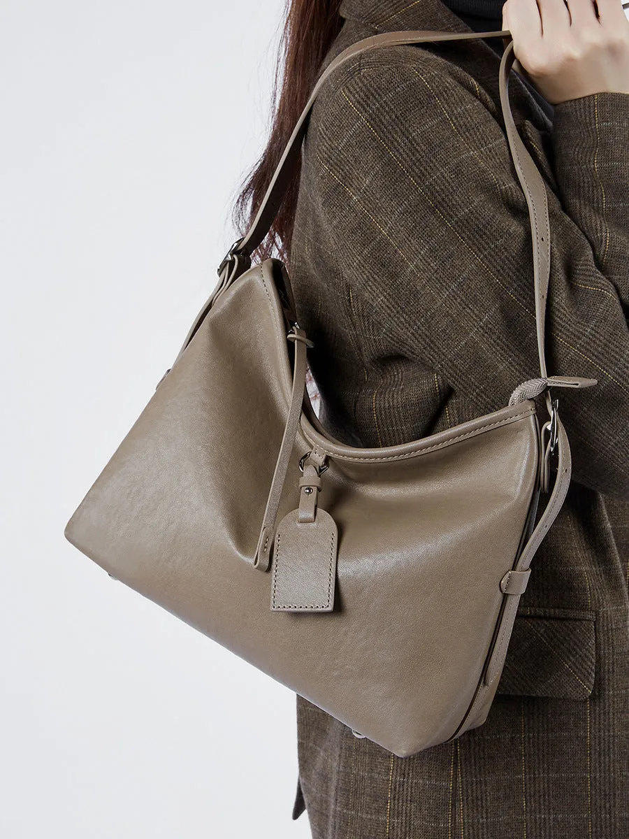 31CM Leather women's  cowhide large capacity shoulder bag 2869 brown