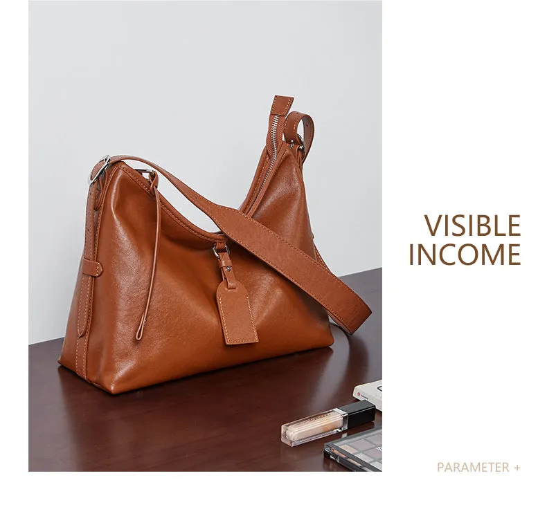 31CM Leather women's  cowhide large capacity shoulder bag 2869 brown