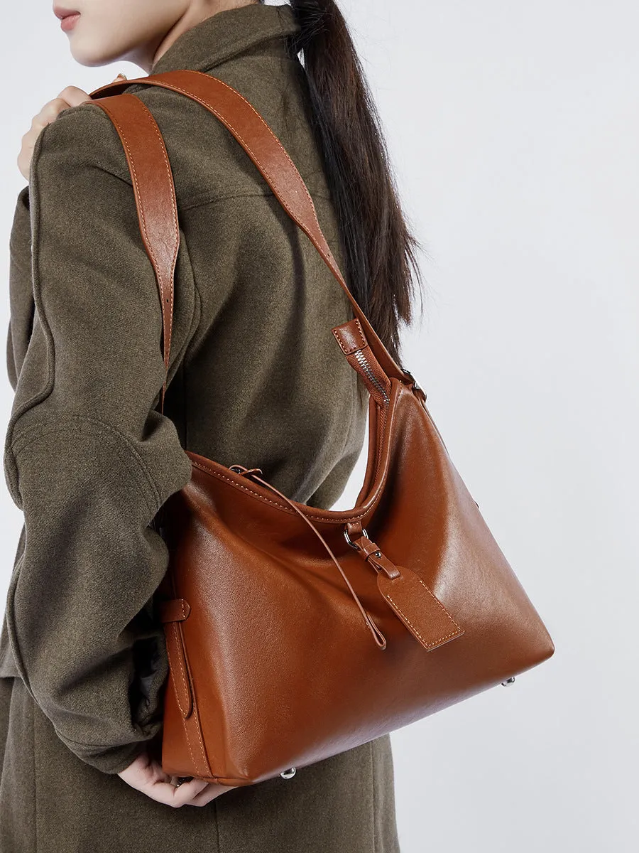 31CM Leather women's  cowhide large capacity shoulder bag 2869 brown