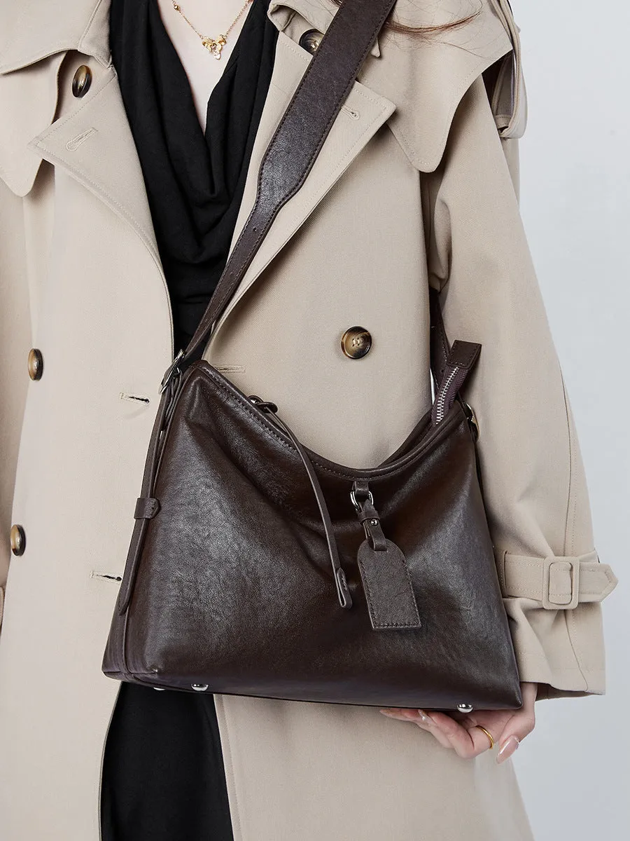 31CM Leather women's  cowhide large capacity shoulder bag 2869 brown