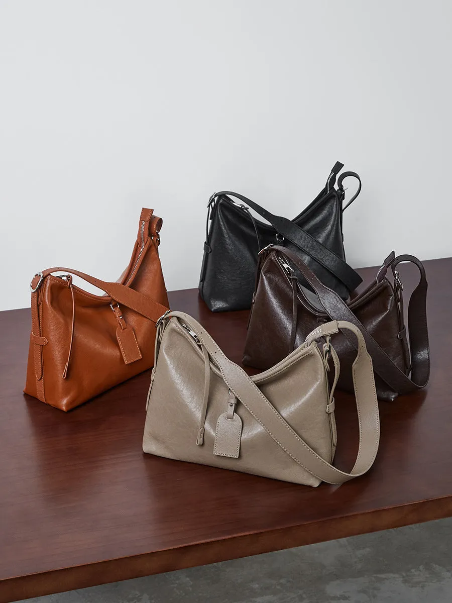 31CM Leather women's  cowhide large capacity shoulder bag 2869 brown