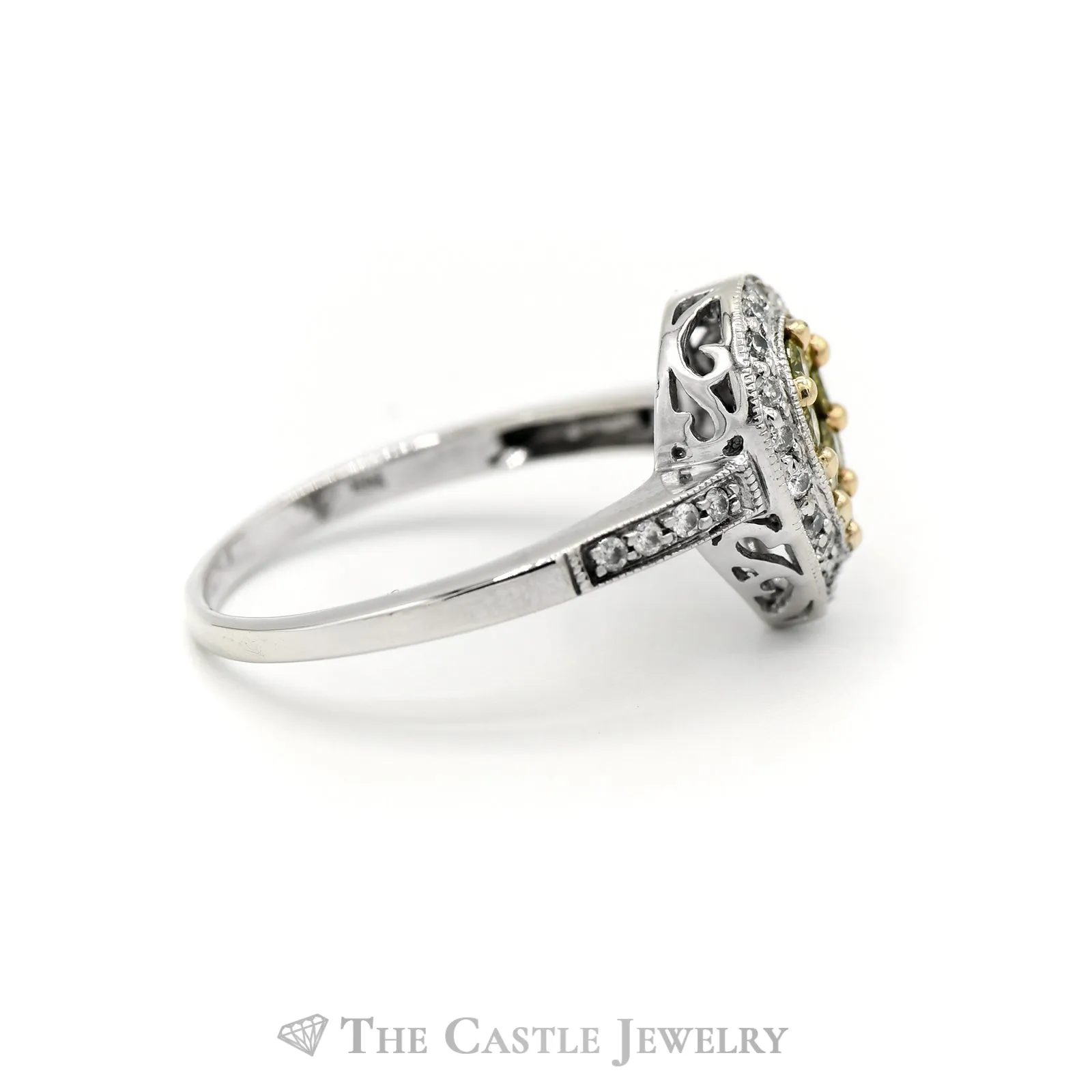 3/4cttw Pear Shaped Yellow & White Diamond Cluster Ring in 14k White Gold
