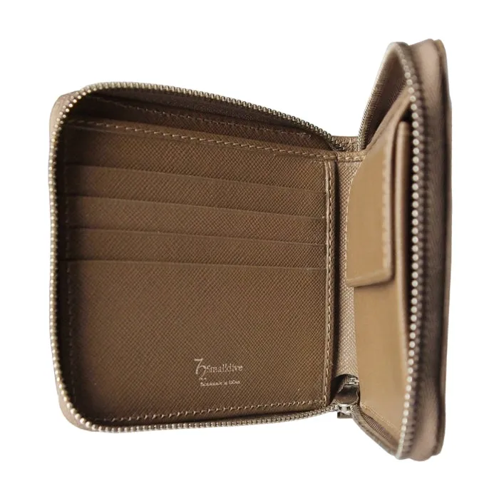 4 Credit-Cards Saffiano Leather Zipped Wallet Taupe