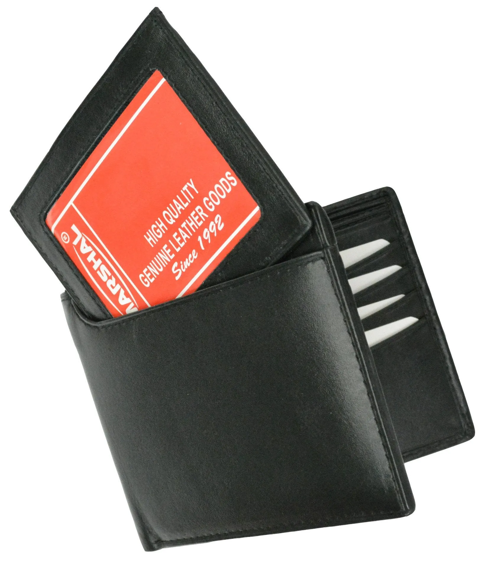 600534-BK Genuine Leather Compact Multi-Card Wallet with Removable Card ID Window