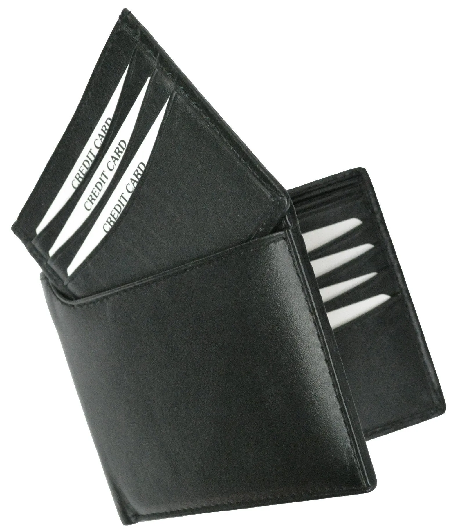 600534-BK Genuine Leather Compact Multi-Card Wallet with Removable Card ID Window
