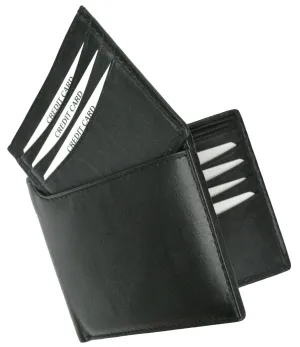 600534-BK Genuine Leather Compact Multi-Card Wallet with Removable Card ID Window