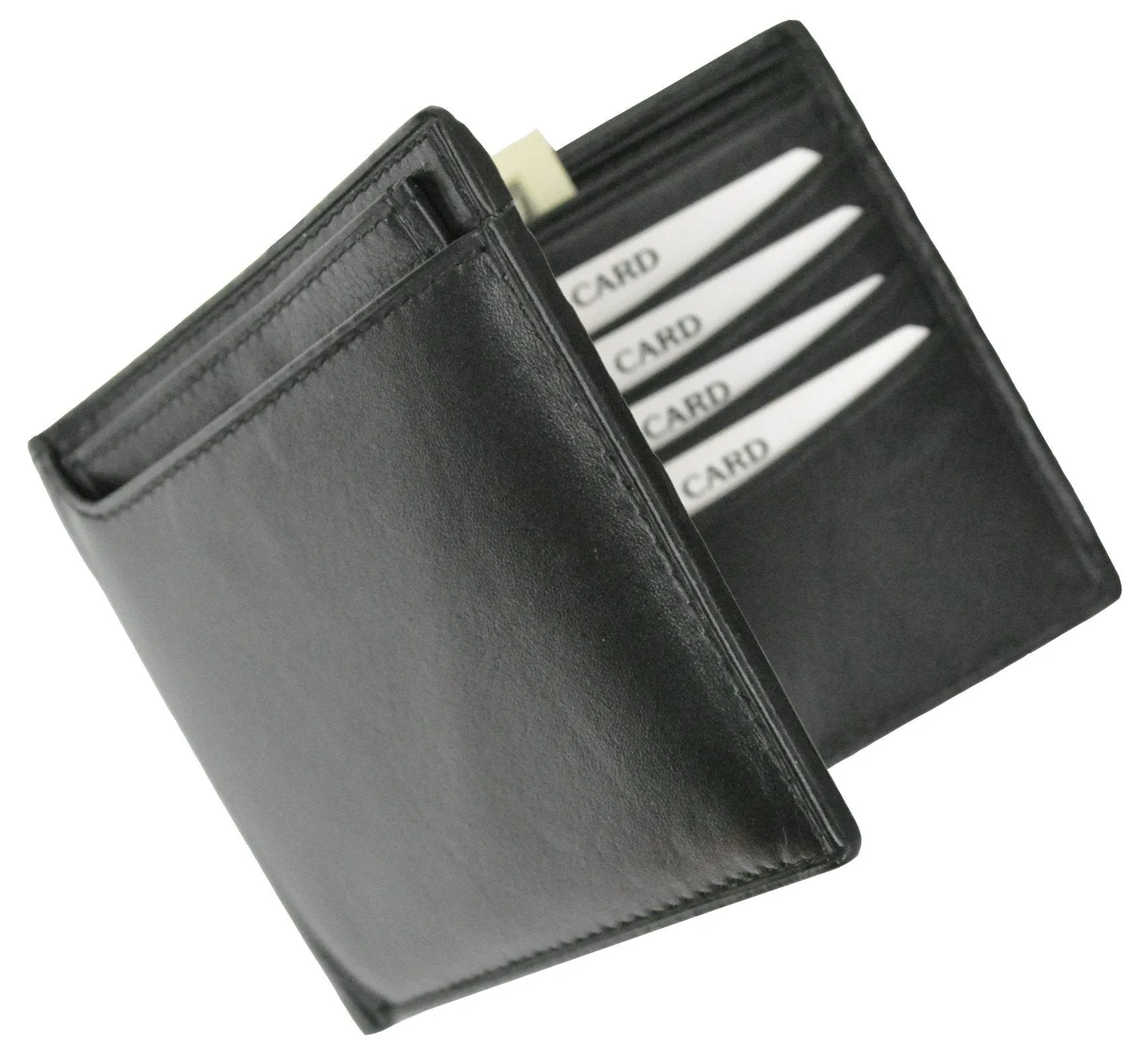 600534-BK Genuine Leather Compact Multi-Card Wallet with Removable Card ID Window