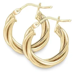 9ct Gold 15mm Twisted Round Hoop Earrings