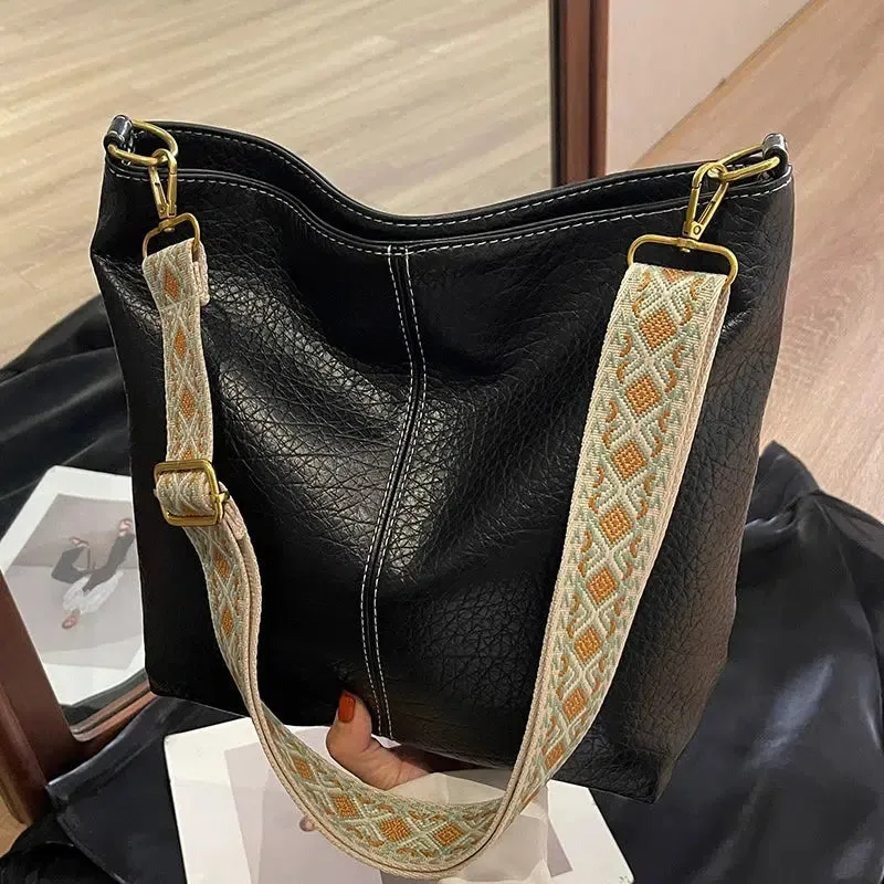 Adjustable Strap Bucket Leather Bag