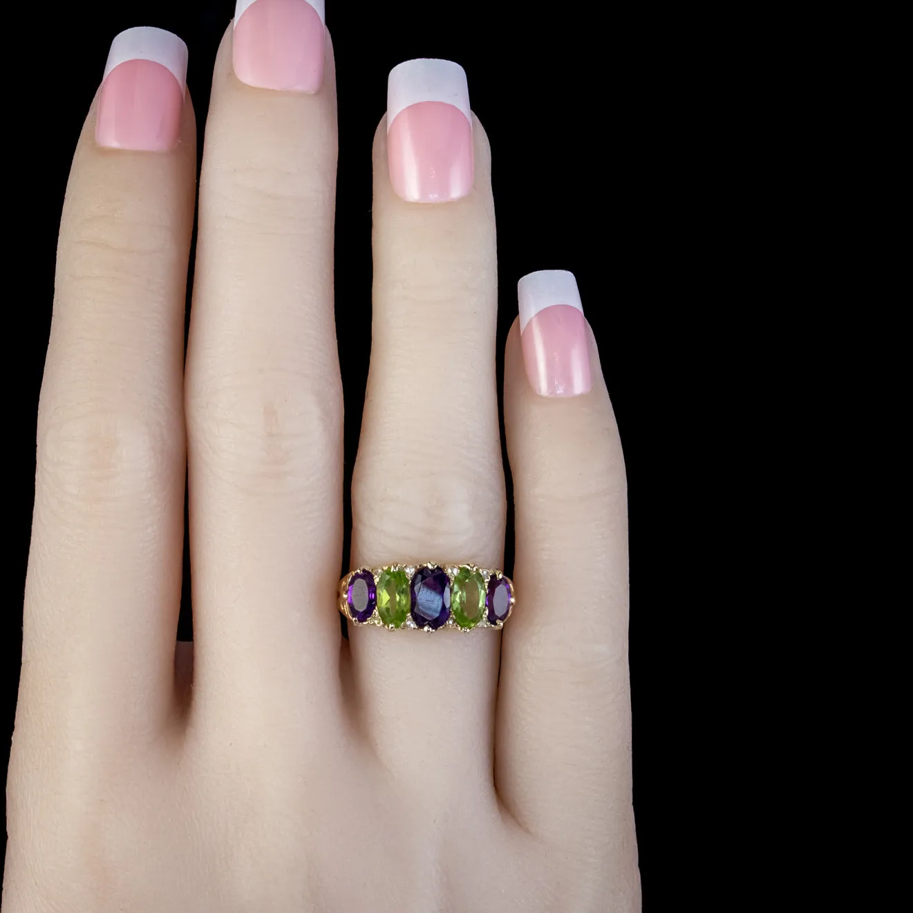 Antique Edwardian Suffragette Ring 18ct Gold Peridot Amethyst Diamond Circa 1910