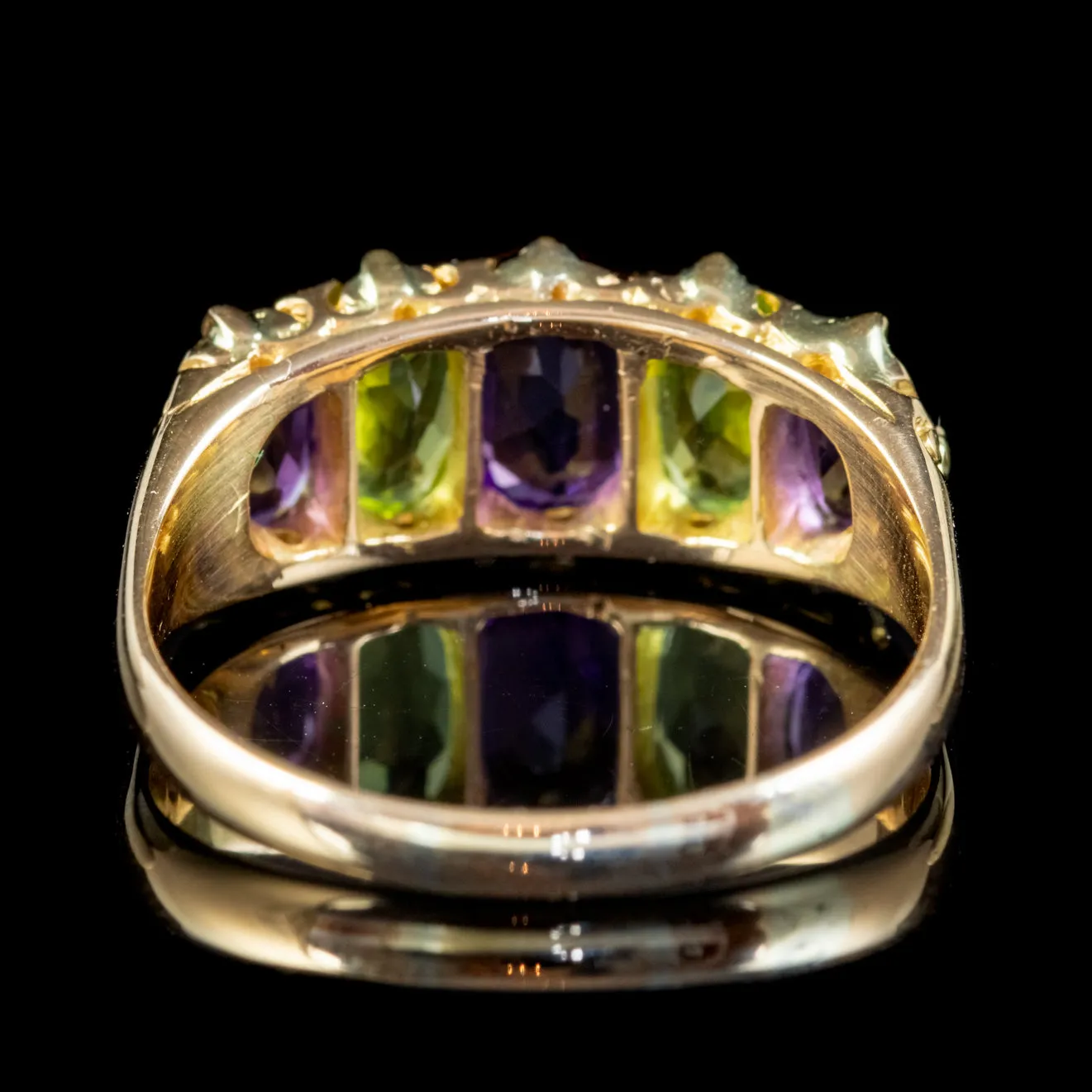 Antique Edwardian Suffragette Ring 18ct Gold Peridot Amethyst Diamond Circa 1910