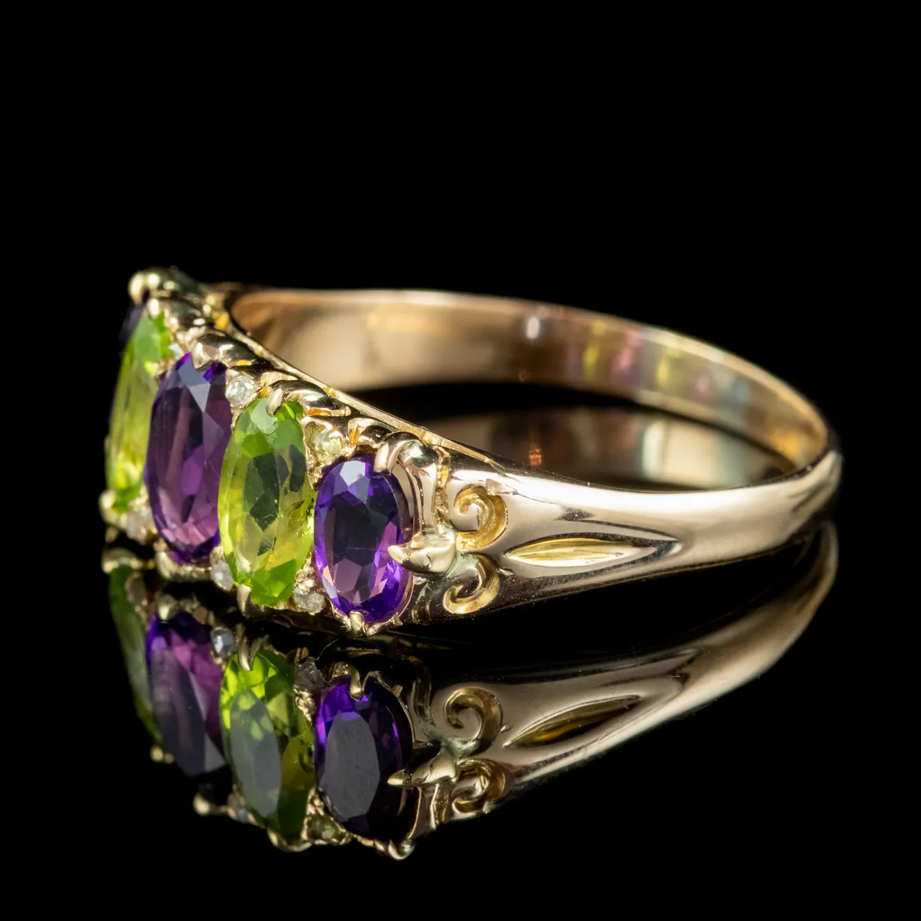 Antique Edwardian Suffragette Ring 18ct Gold Peridot Amethyst Diamond Circa 1910
