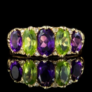Antique Edwardian Suffragette Ring 18ct Gold Peridot Amethyst Diamond Circa 1910