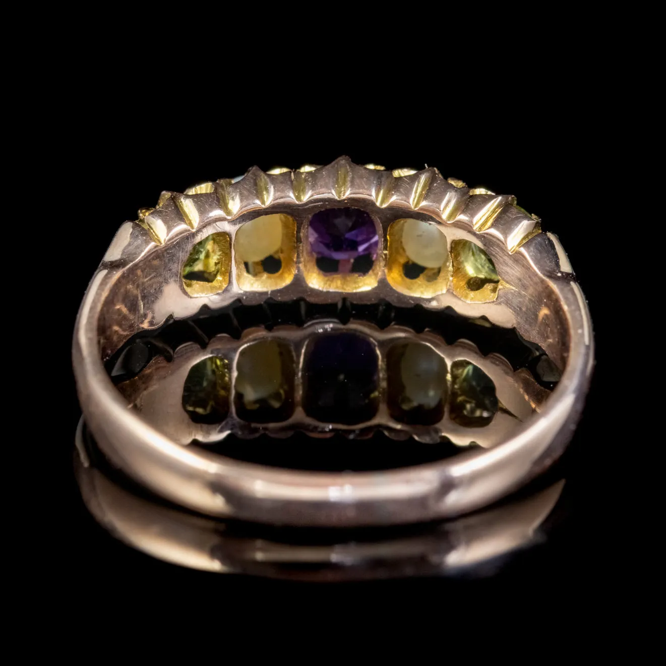 Antique Edwardian Suffragette Ring Amethyst Peridot Pearl 18Ct Gold Circa 1910