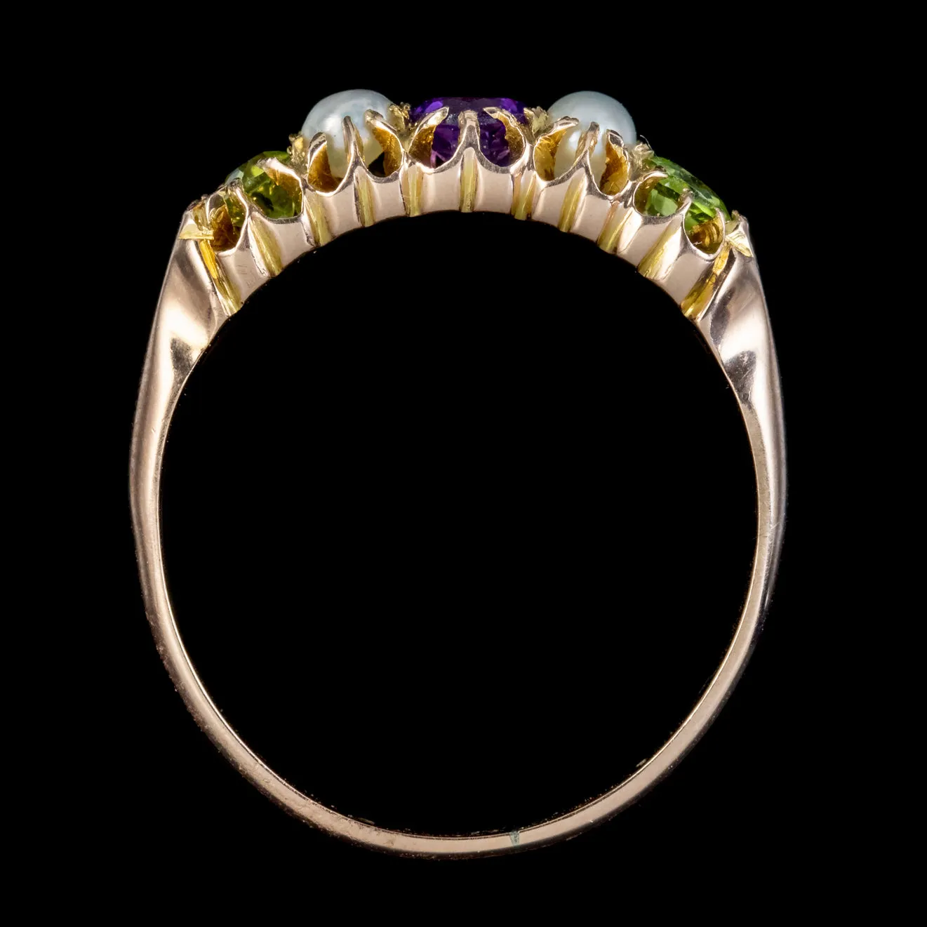 Antique Edwardian Suffragette Ring Amethyst Peridot Pearl 18Ct Gold Circa 1910