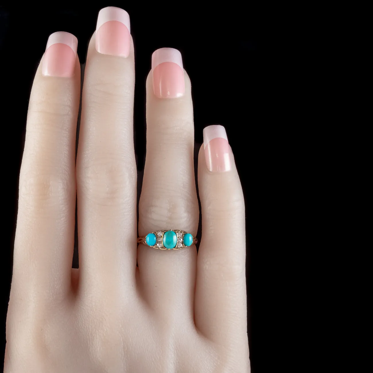 Antique Edwardian Turquoise Diamond Ring 18ct Gold Dated 1915