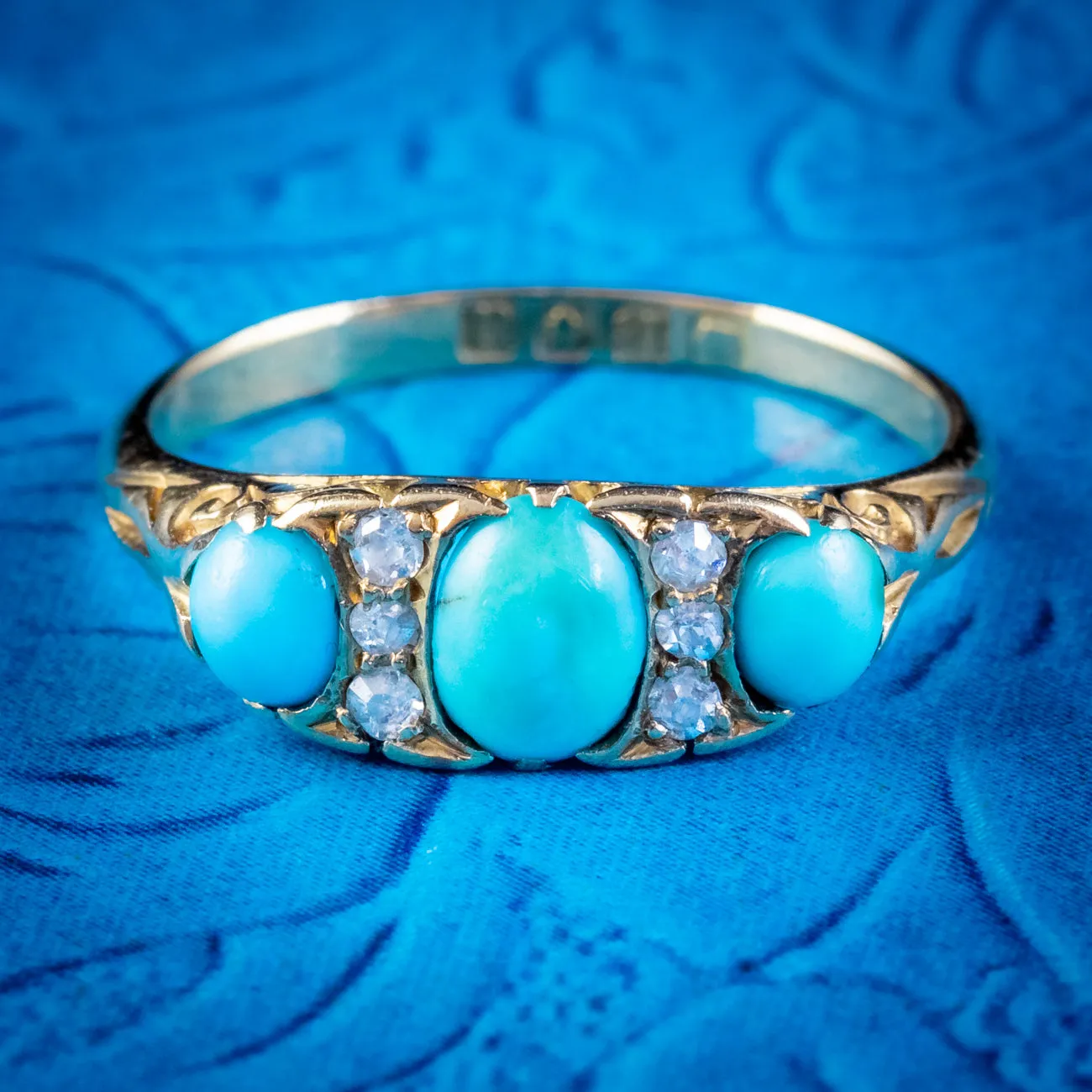Antique Edwardian Turquoise Diamond Ring 18ct Gold Dated 1915