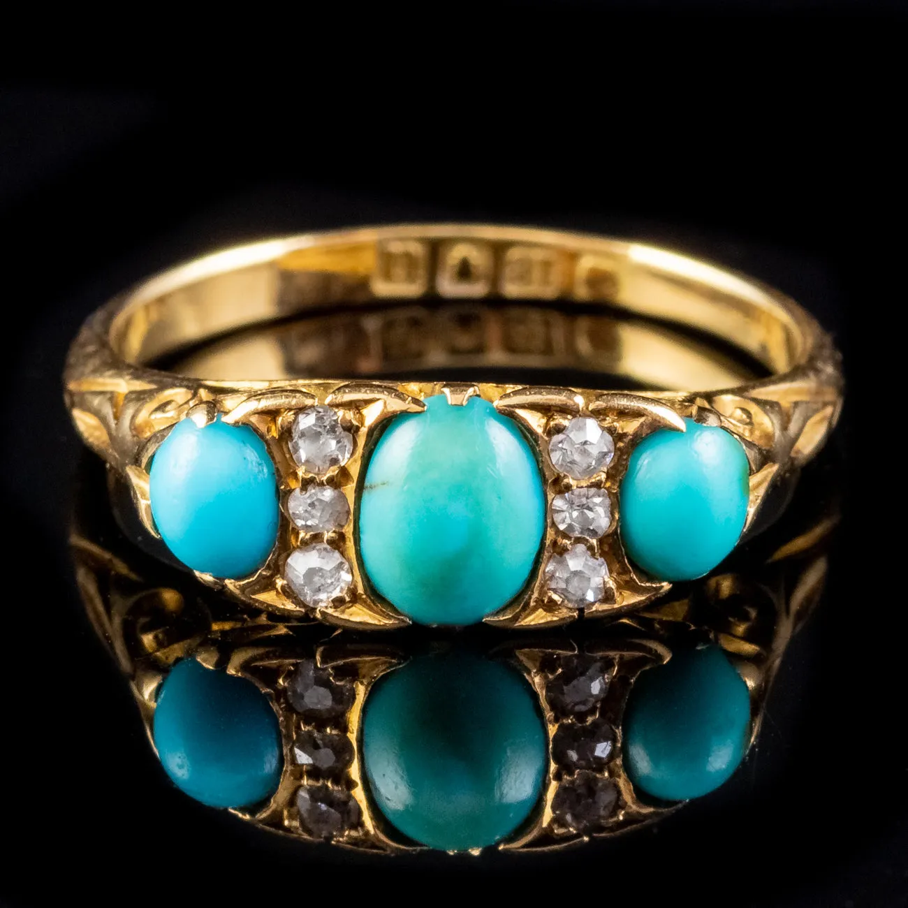 Antique Edwardian Turquoise Diamond Ring 18ct Gold Dated 1915