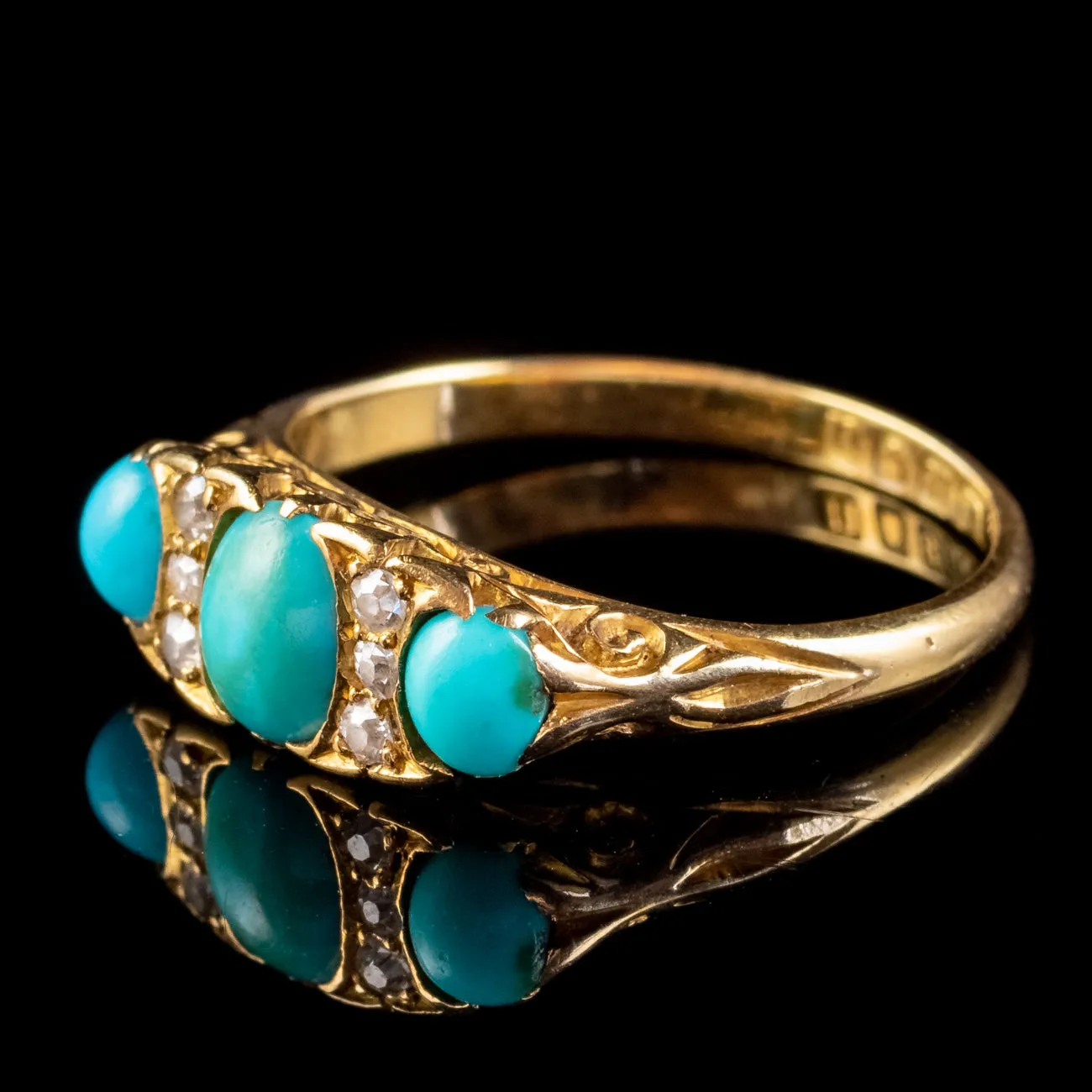 Antique Edwardian Turquoise Diamond Ring 18ct Gold Dated 1915