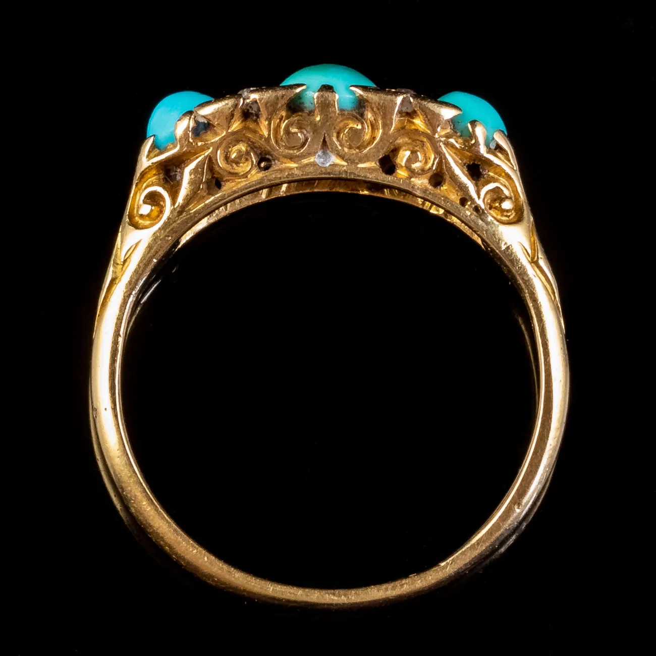 Antique Edwardian Turquoise Diamond Ring 18ct Gold Dated 1915