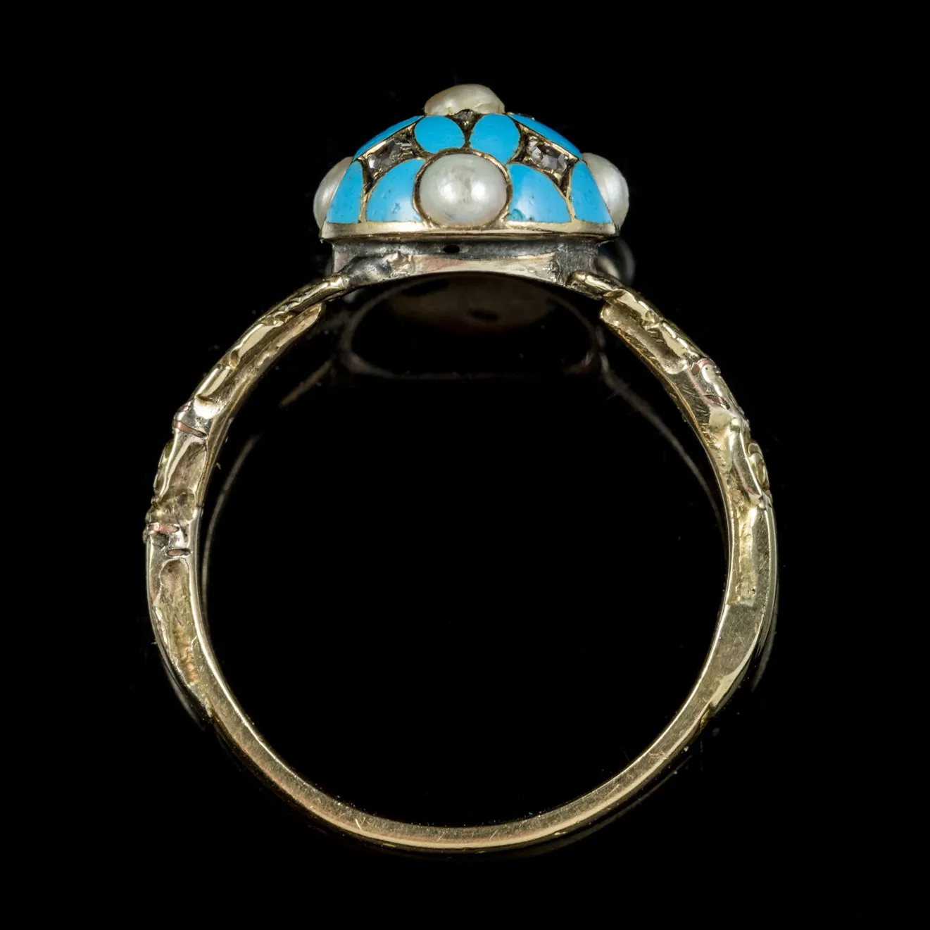 Antique Georgian Blue Forget Me Not Pearl Diamond Ring Dated 1801