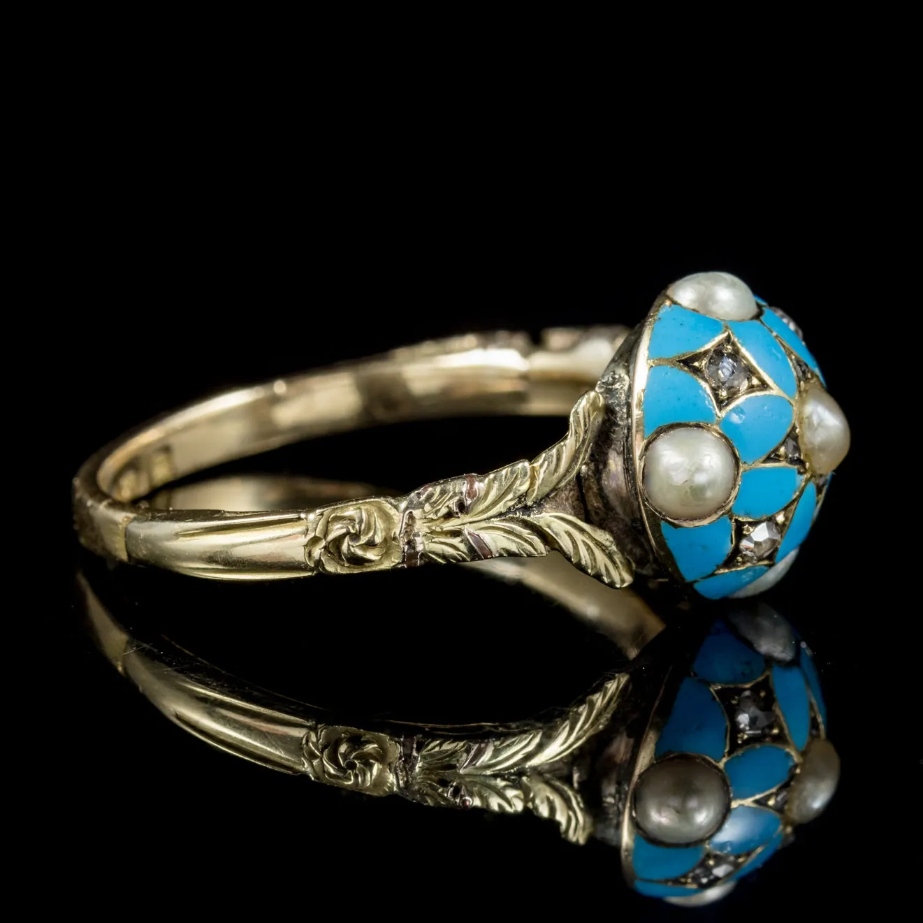 Antique Georgian Blue Forget Me Not Pearl Diamond Ring Dated 1801