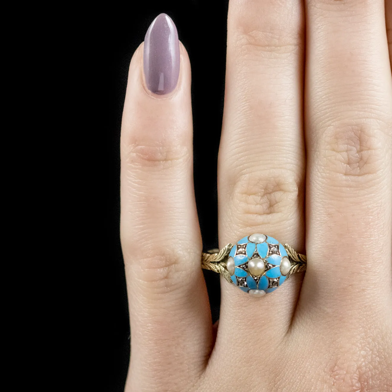 Antique Georgian Blue Forget Me Not Pearl Diamond Ring Dated 1801