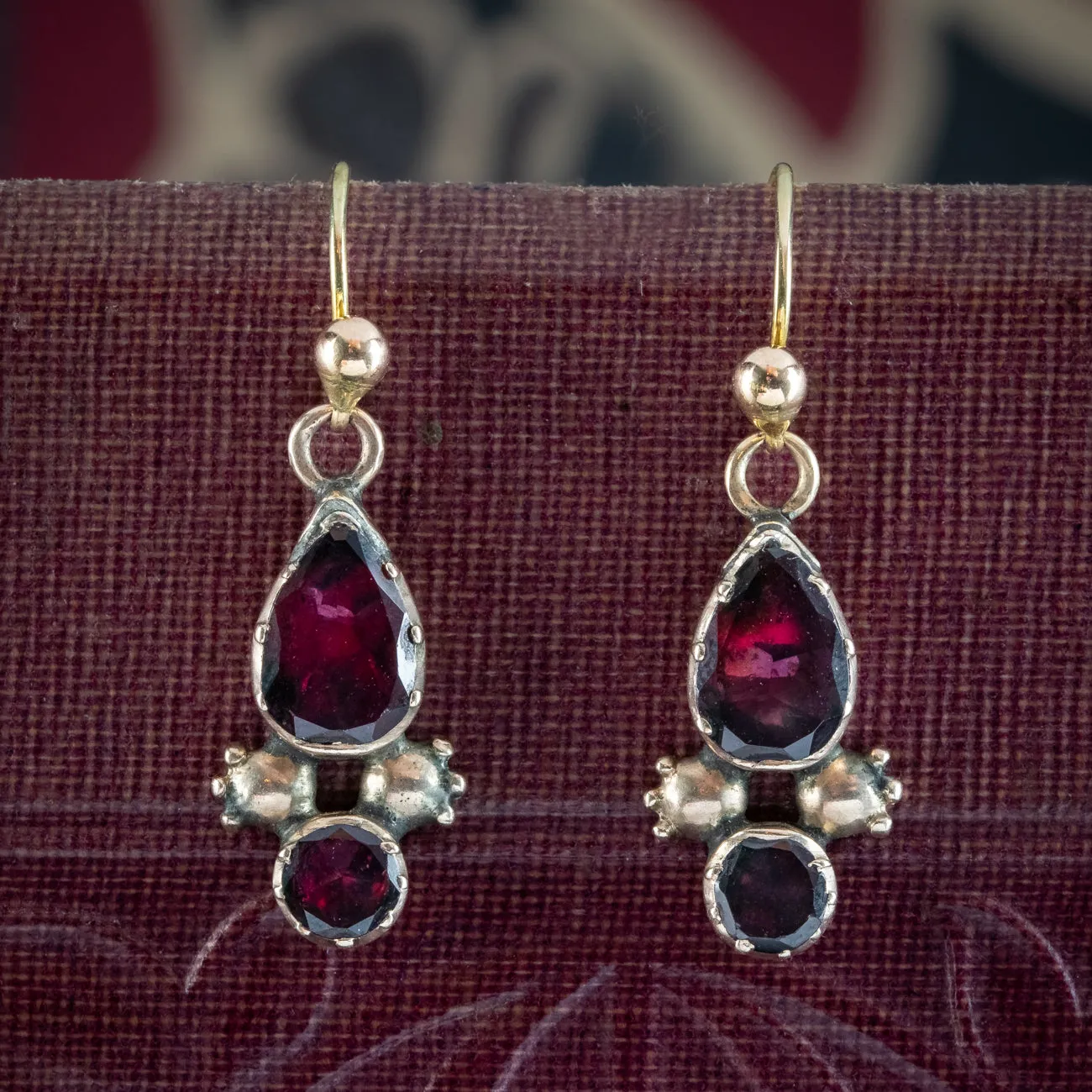 Antique Georgian Garnet Drop Earrings 18ct Gold