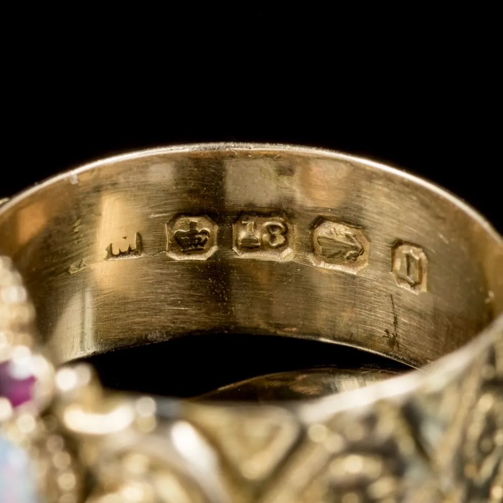 Antique Victorian 18Ct Gold Ruby Opal Ring Dated Birmingham 1888