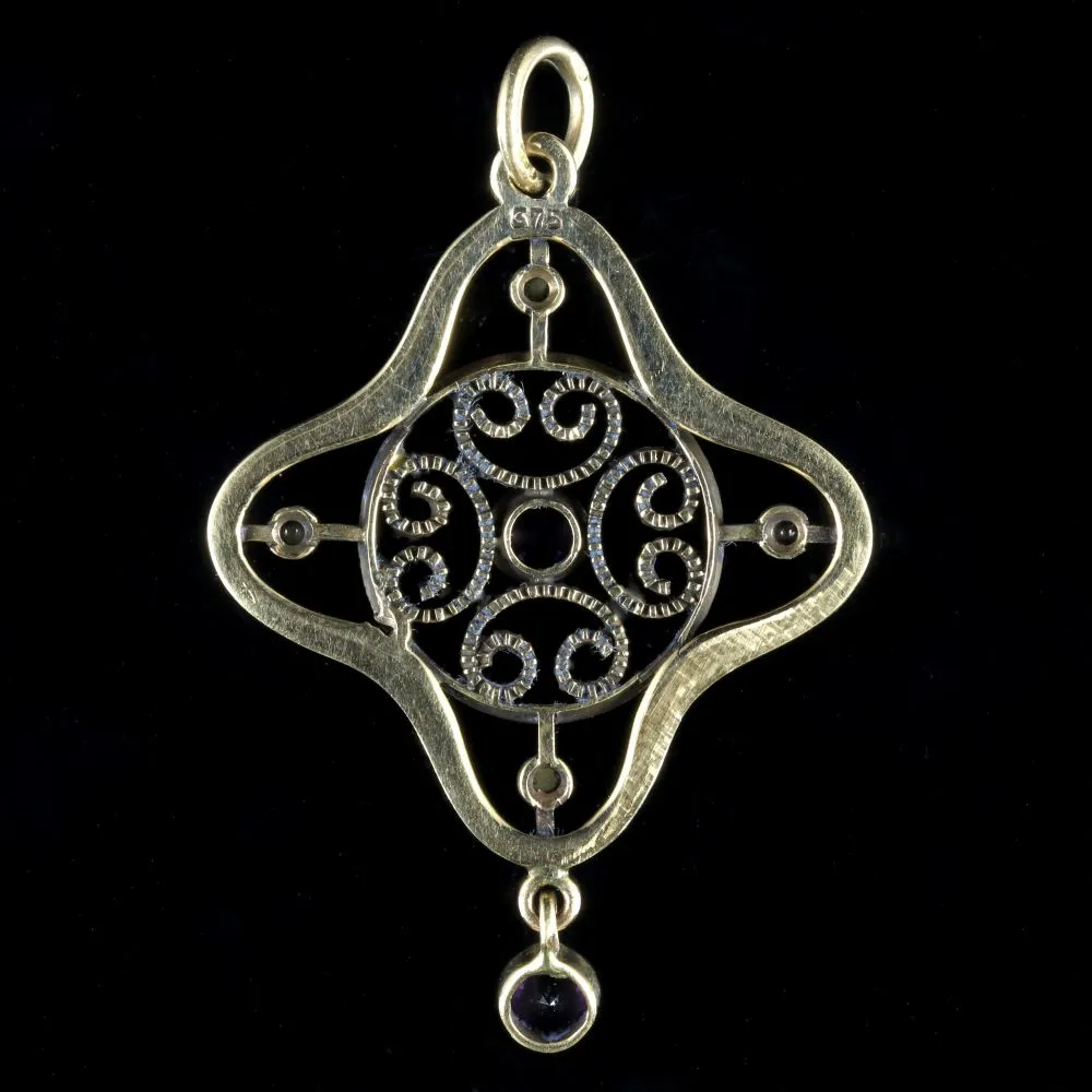 Antique Victorian Amethyst Pearl Pendant 9Ct Gold Circa 1900