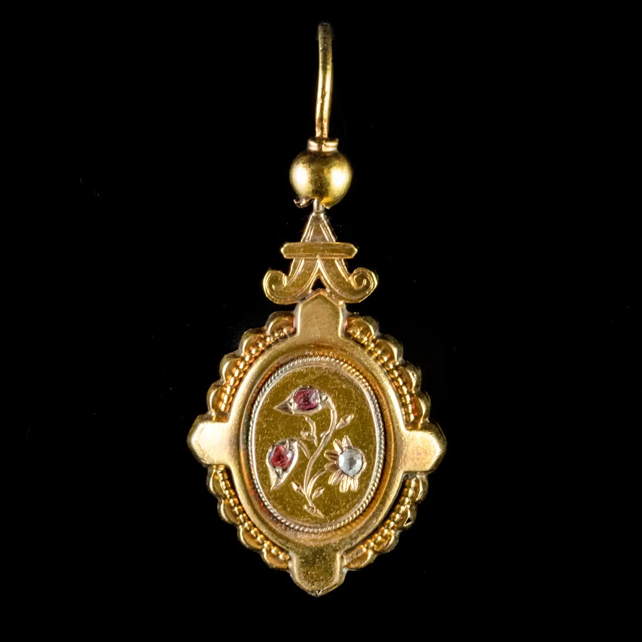 Antique Victorian Gold Cased Diamond Garnet Drop Earrings Circa 1880