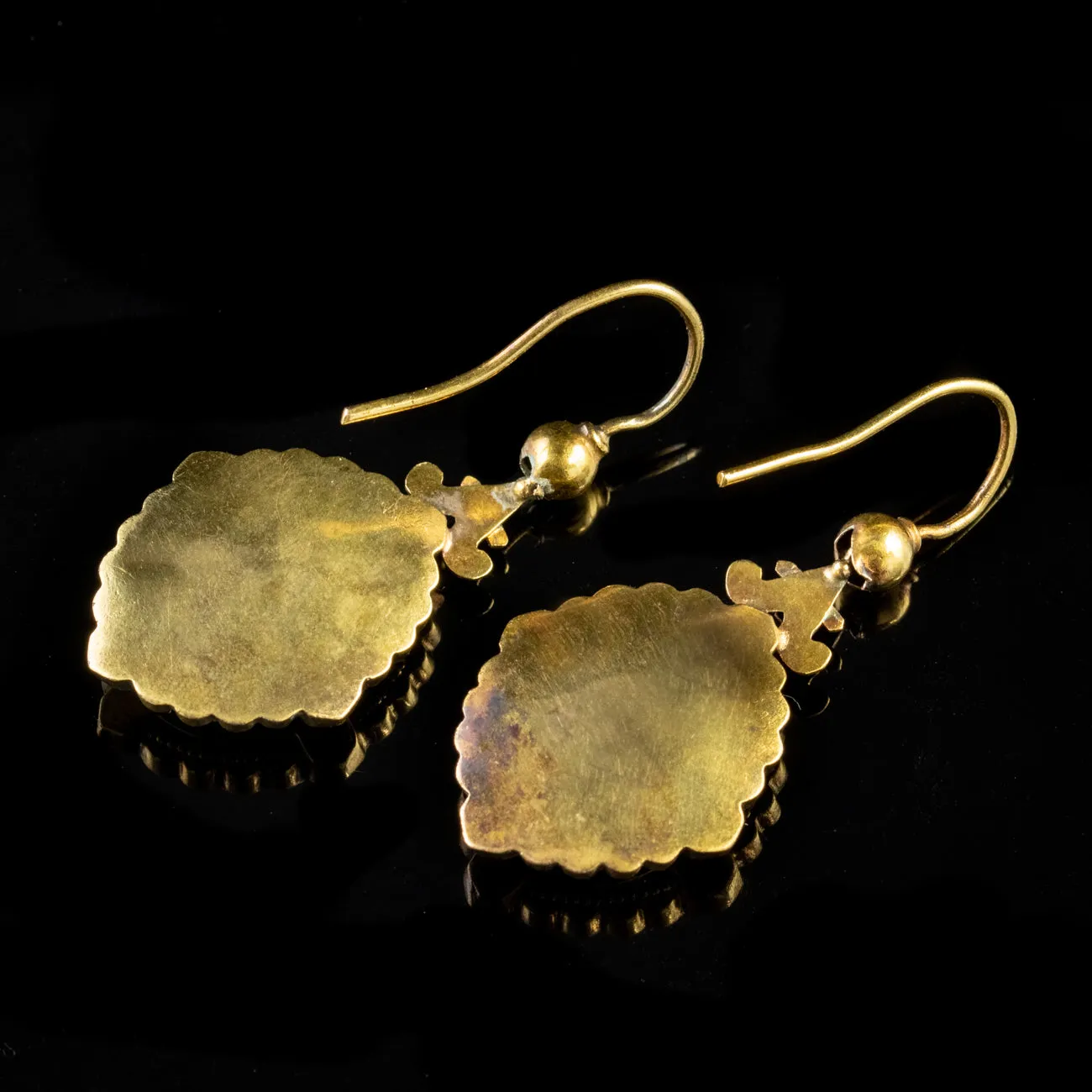 Antique Victorian Gold Cased Diamond Garnet Drop Earrings Circa 1880