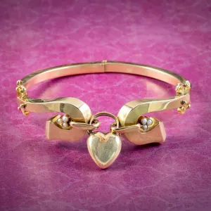 Antique Victorian Heart Padlock Bangle 9ct Gold