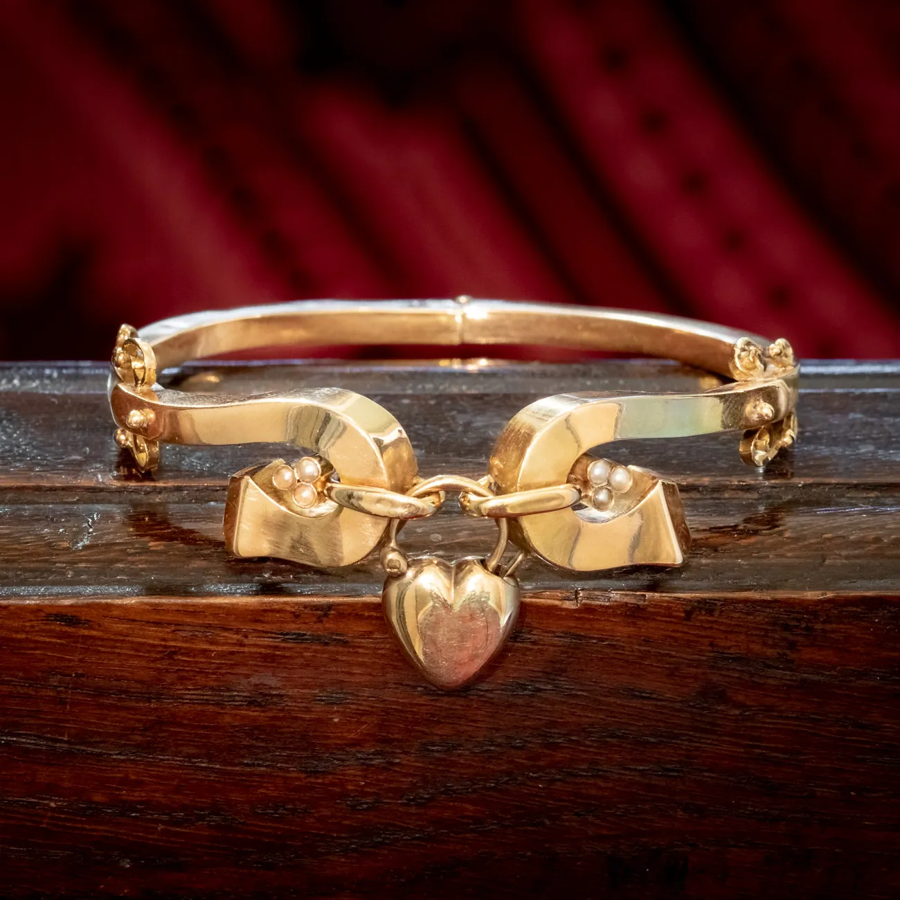 Antique Victorian Heart Padlock Bangle 9ct Gold