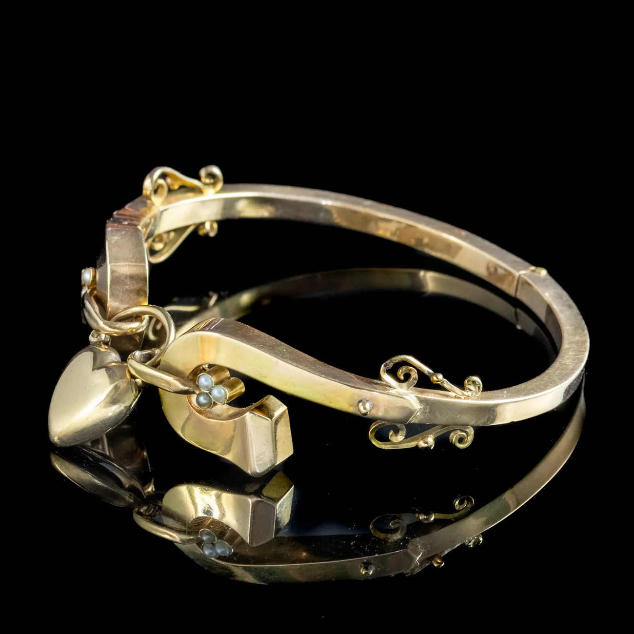 Antique Victorian Heart Padlock Bangle 9ct Gold