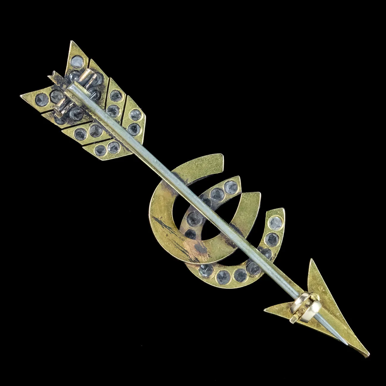 Antique Victorian Horseshoe Diamond Pearl Arrow Brooch 18ct Gold