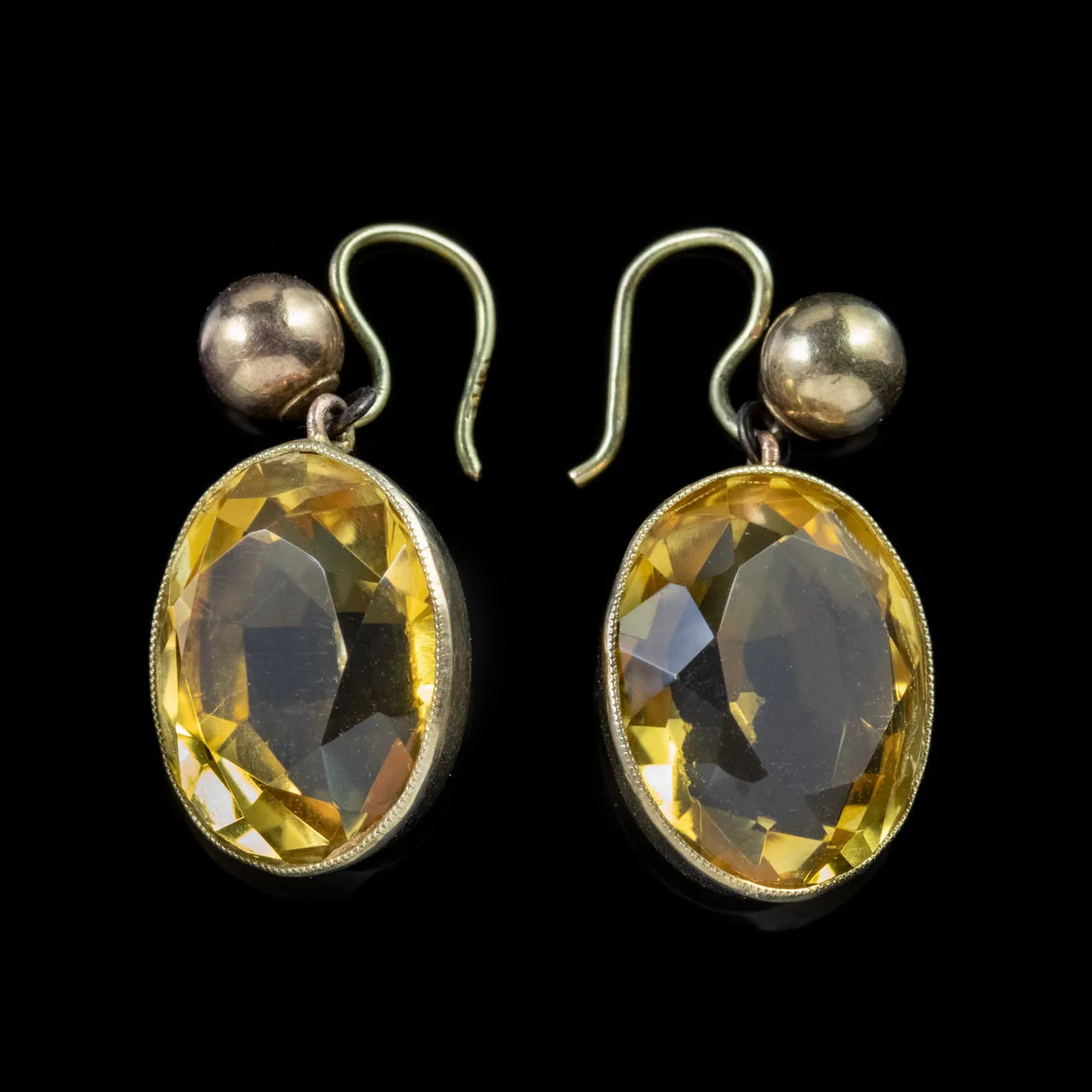 Antique Victorian Large Citrine Gold Earrings Circa 1900
