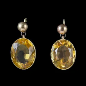 Antique Victorian Large Citrine Gold Earrings Circa 1900