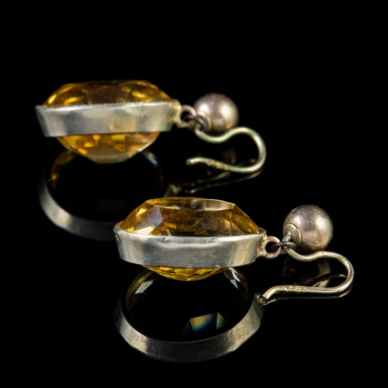 Antique Victorian Large Citrine Gold Earrings Circa 1900