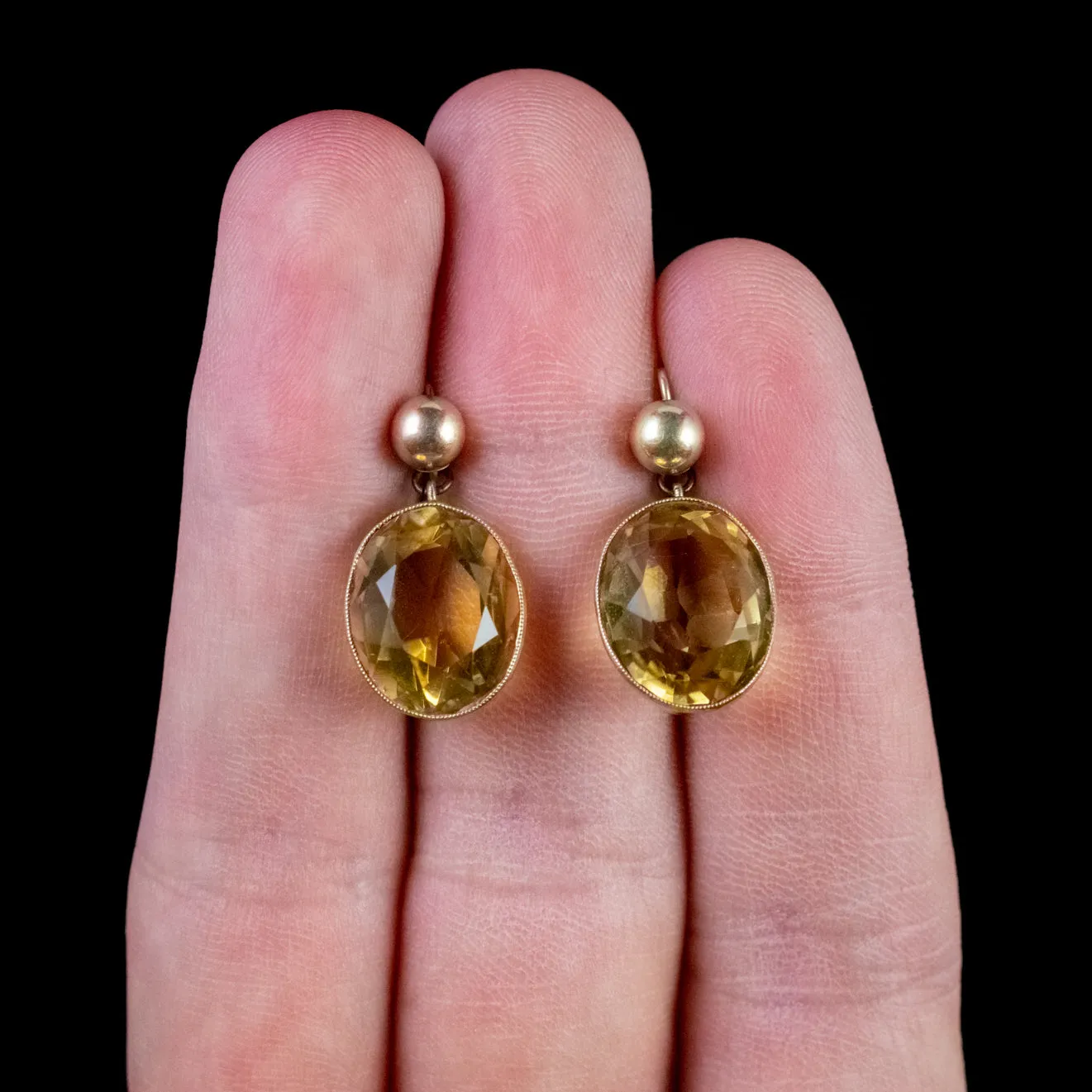 Antique Victorian Large Citrine Gold Earrings Circa 1900