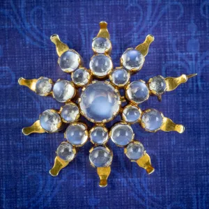 Antique Victorian Moonstone Star Brooch 15ct Gold Circa 1890