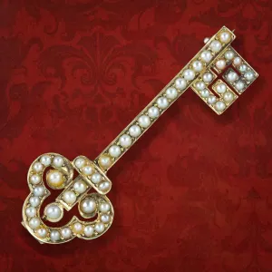 Antique Victorian Natural Pearl Key Brooch 18ct Gold