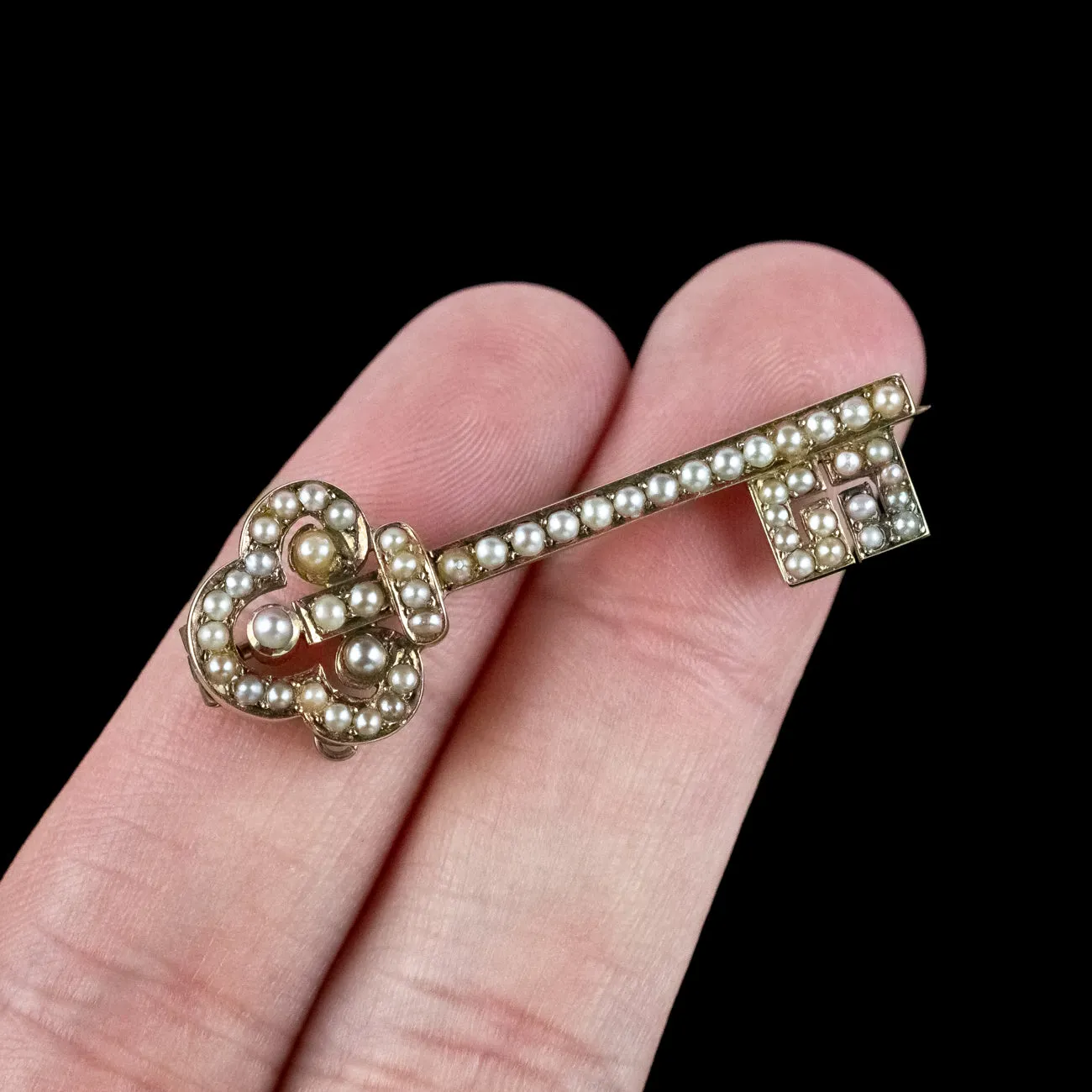 Antique Victorian Natural Pearl Key Brooch 18ct Gold