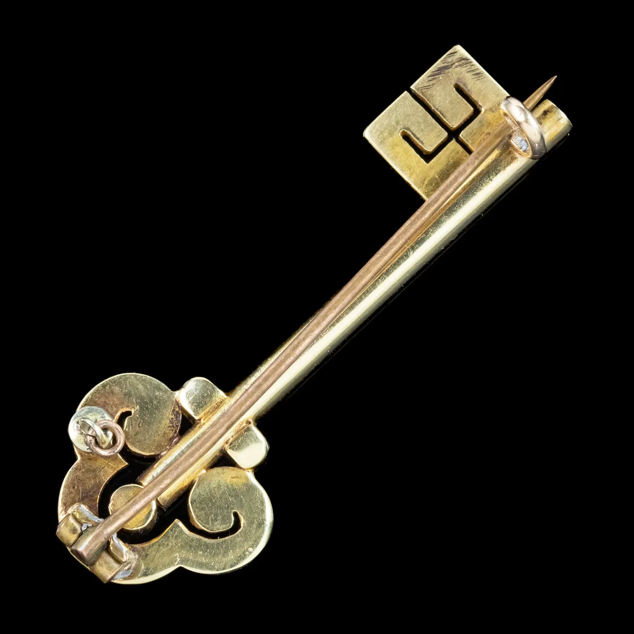 Antique Victorian Natural Pearl Key Brooch 18ct Gold