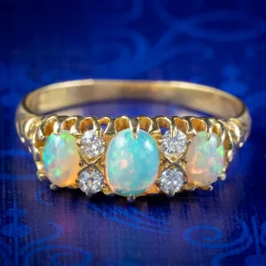 Antique Victorian Opal Diamond Ring 1ct Of Opal