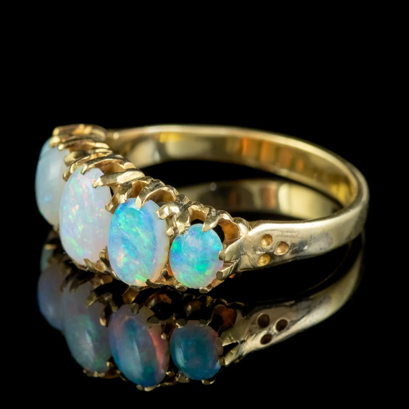 Antique Victorian Opal Five Stone Ring 18ct Gold 4ct Of Opal Circa 1880