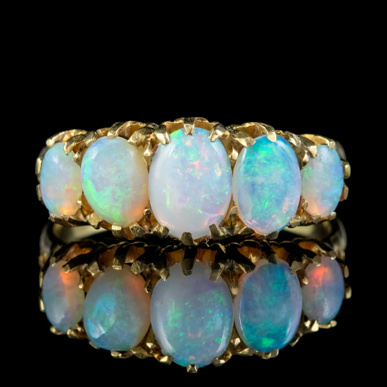 Antique Victorian Opal Five Stone Ring 18ct Gold 4ct Of Opal Circa 1880