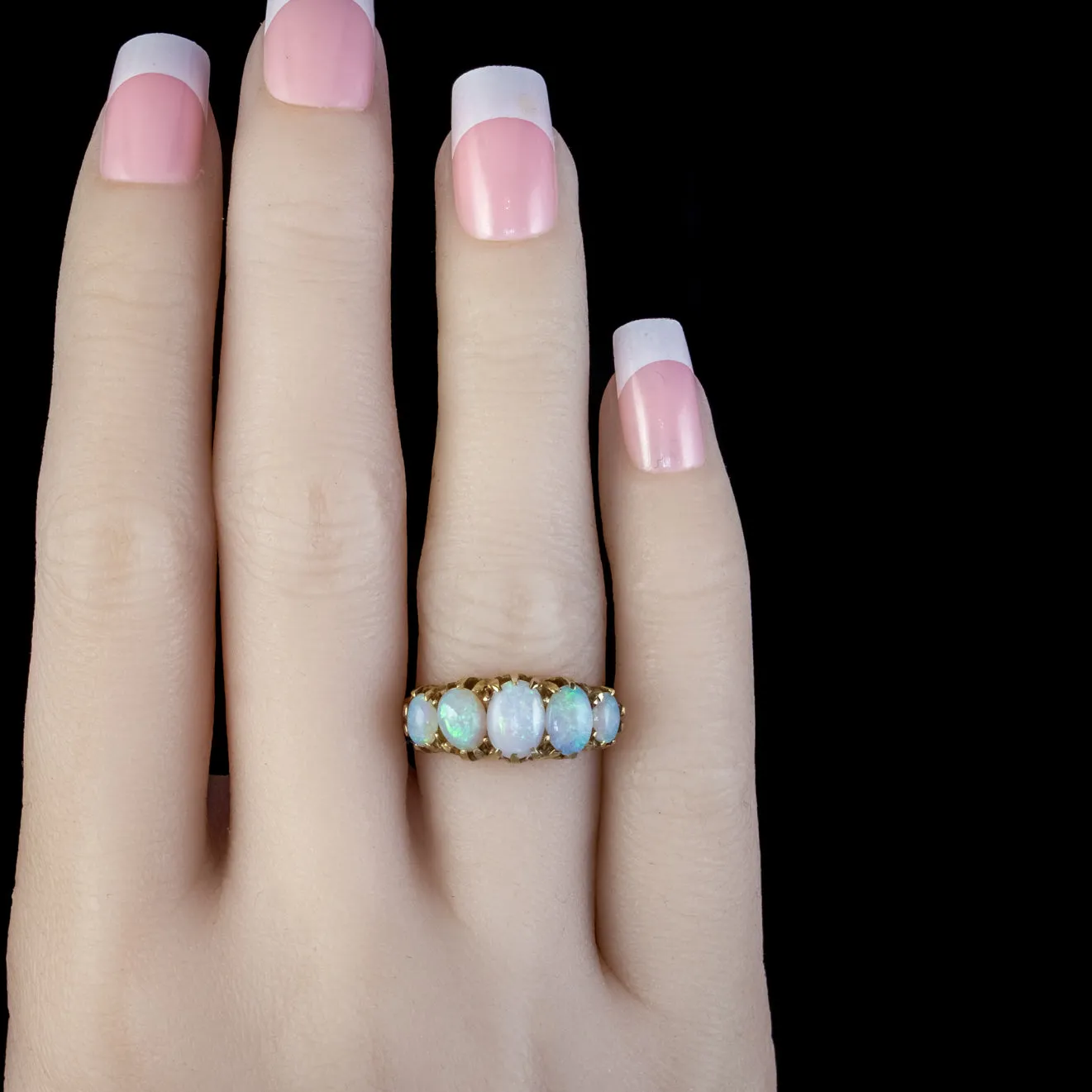 Antique Victorian Opal Five Stone Ring 18ct Gold 4ct Of Opal Circa 1880